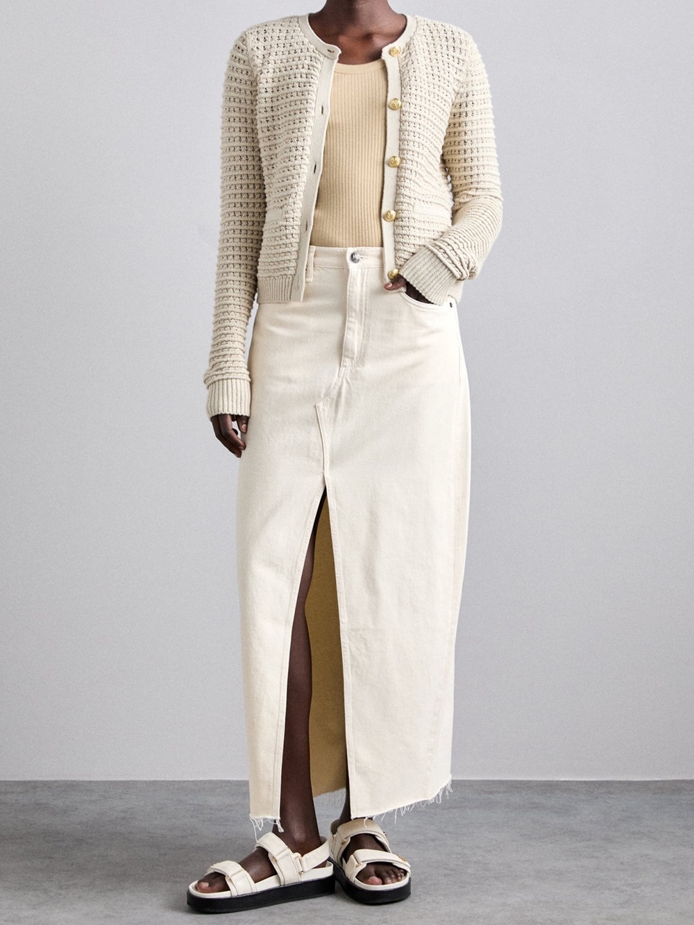 Rag & Bone Cream Split Front Denim Skirt